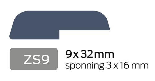 Opdeklat ZS9 9x32 Sponning 3 Gelakt