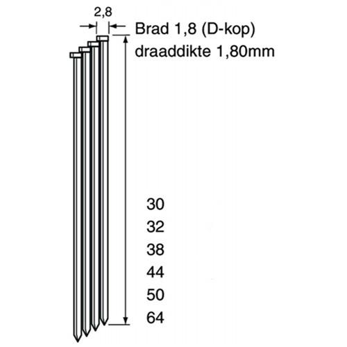 Dutack RVS Brads DA18 38mm (4000x) schuin