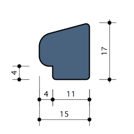 Durodeen Glaslat R4°15 17x15mm Sp4 L3500mm prijs m1 RAL 7035