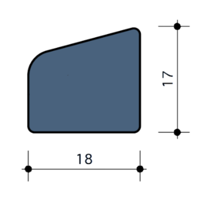 Durodeen Glaslat R5°15 17x18mm L3500mm prijs m1. RAL 7035