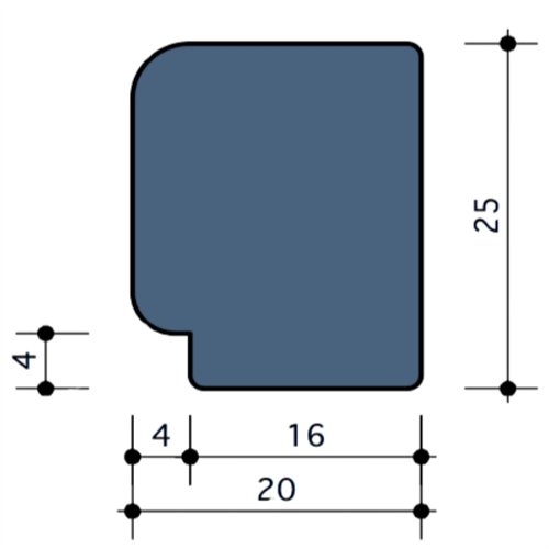 Durodeen Glaslat V26 25x20mm Sp4 L3500mm prijs m1 RAL 7035