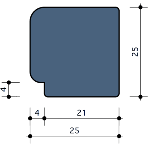 Durodeen Glaslat V29 25x25mm Sp4 L3500mm prijs m1 RAL 7035