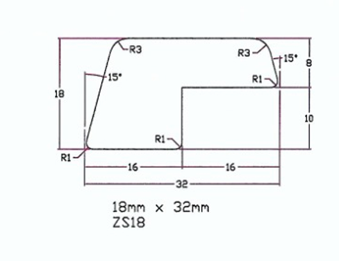 Glaslat V ZS18 18x32mm Sponning 10 Onbehandeld